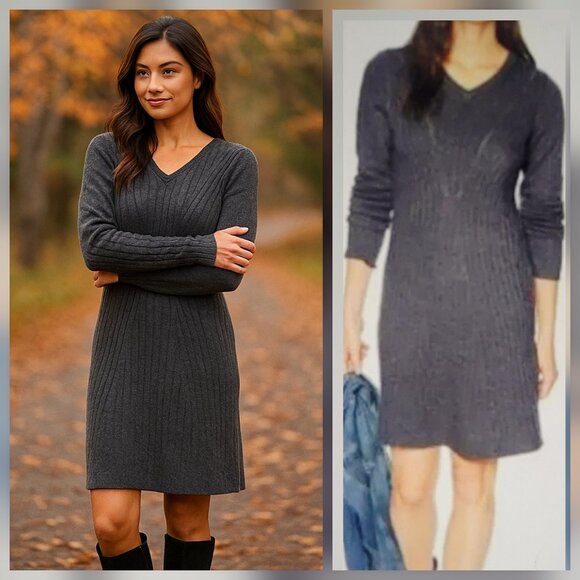 Aventura Karissa Wool Cashmere Silk Long Sleeve V Neck Sweater Dress Sz M - Picture 1 of 12